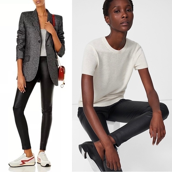 THEORY Vegan Faux Leather Leggings High Rise Skinny Stretch Cigarette Pants M - Picture 1 of 6
